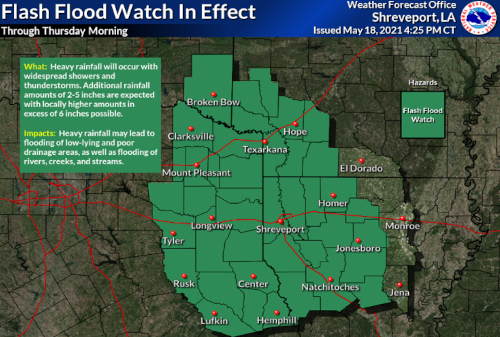 Flash Flood Watch in place until Thursday morning | Lincoln Parish Journal